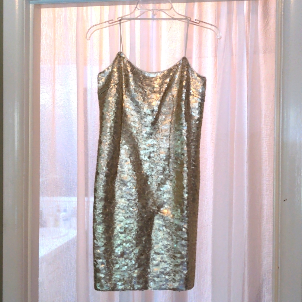 NWT Cream sequin spaghetti strap mini dress by Ann Taylor size 0.